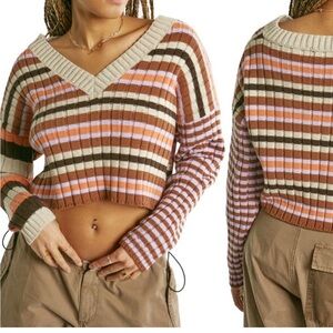 BDG Urban Outfitters Mixed Stripe V-Neck Cropped Sweater XS